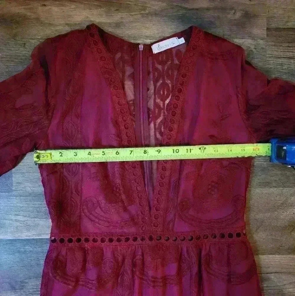 Burgundy Lace Low Cut Maxi Romper Dress Size Small - Picture 7 of 10